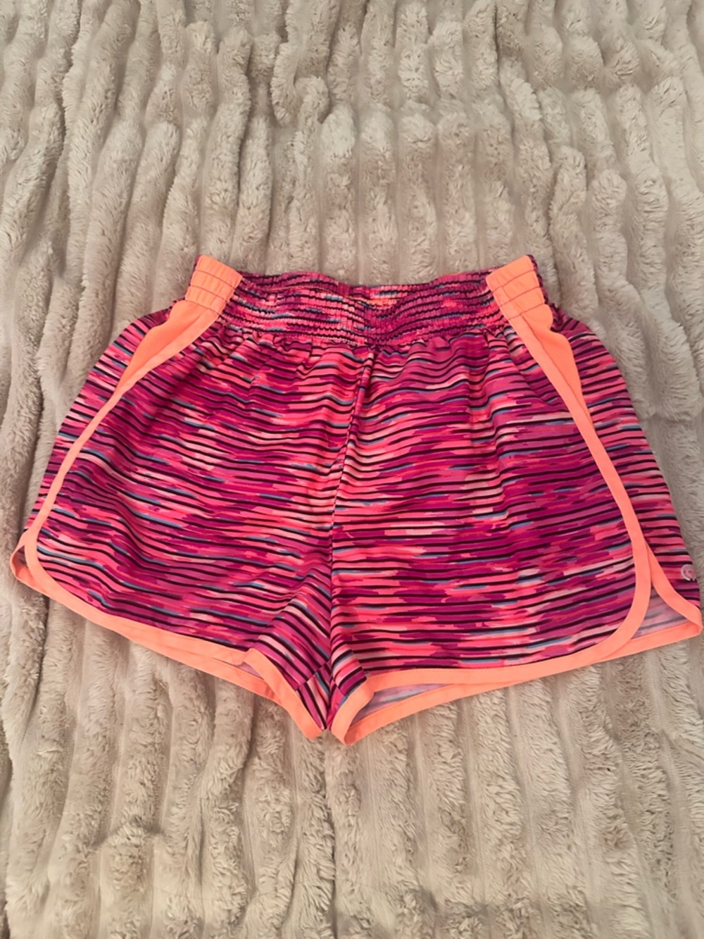 Champion Pink & Neon Peach Striped Athletic Shorts